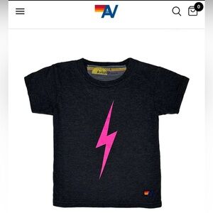 Aviator Nation Black Kids Bolt Tee with Neon Pink Bolt